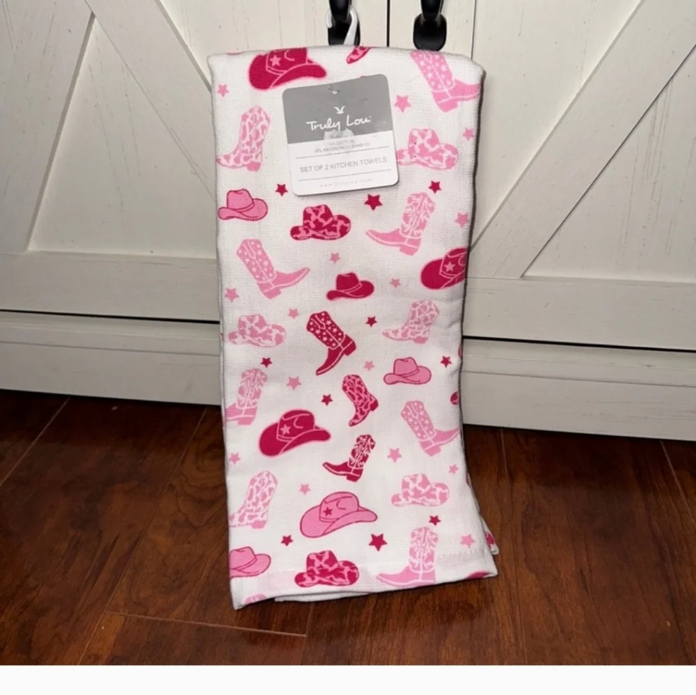Pink cow girl kitchen towels